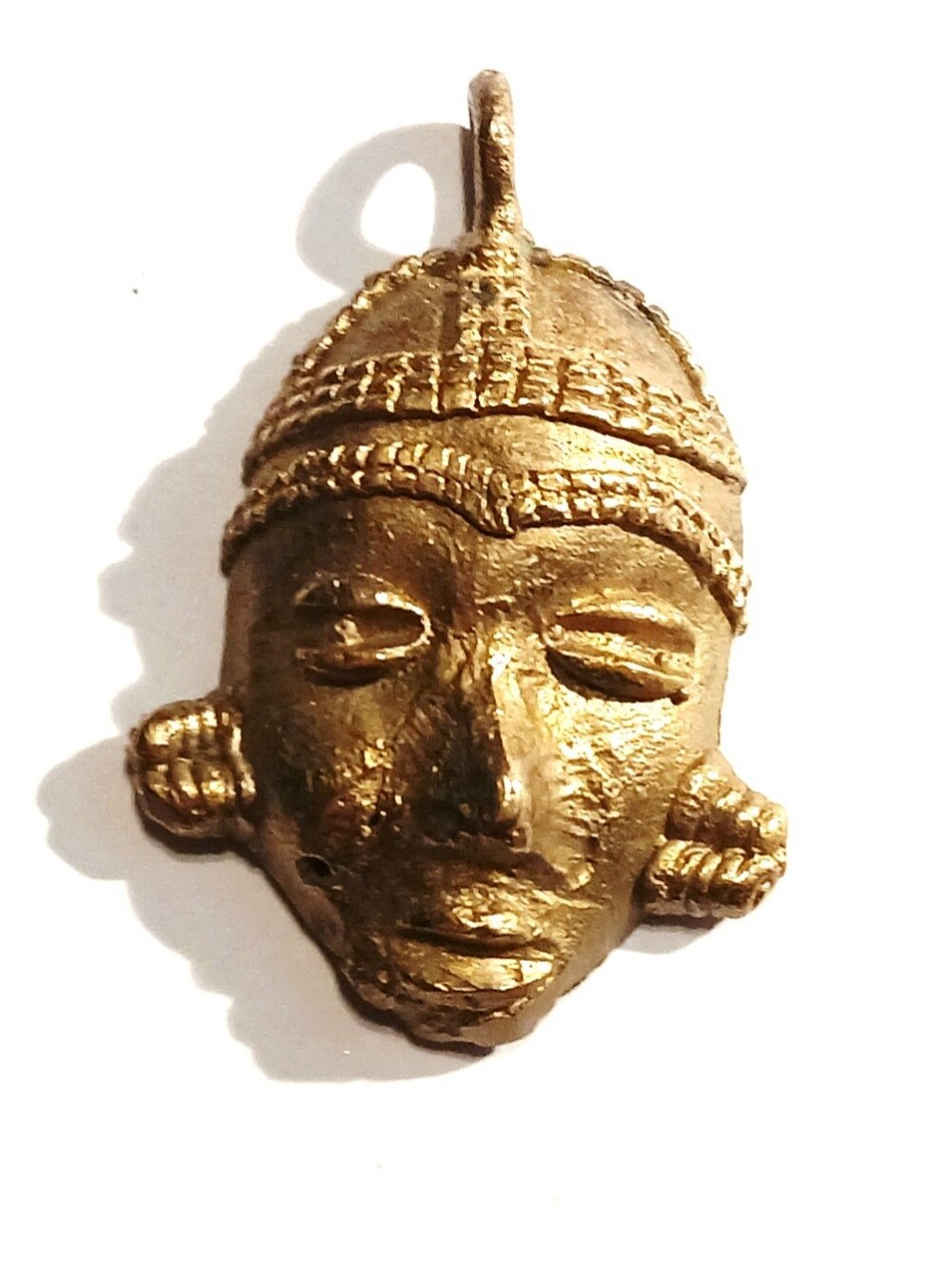 Vintage Brass Tribal Face Pendant Necklace Charm